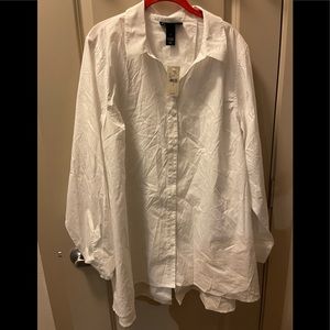 Lane Bryant White Button Down Shirt with Pleated Back